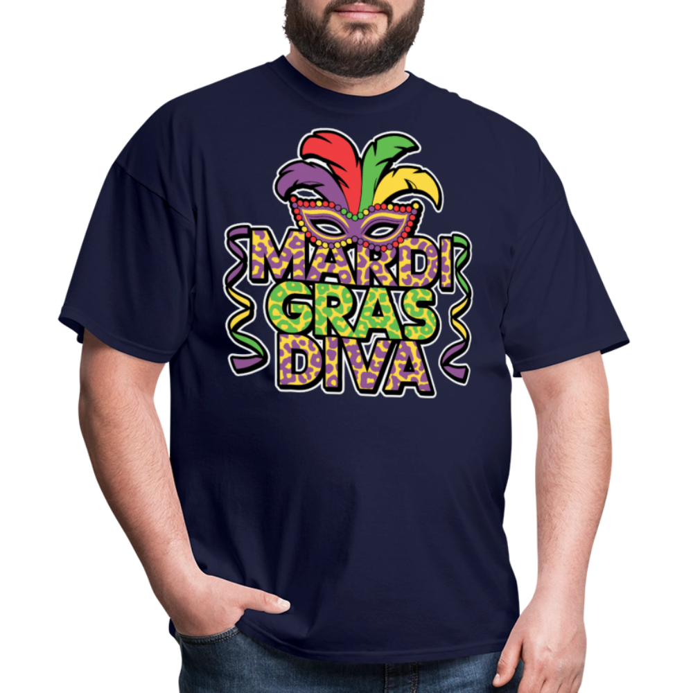 Mardi Gras Diva Tee For Women Leopard Print Mardi Gras T-shirt - navy