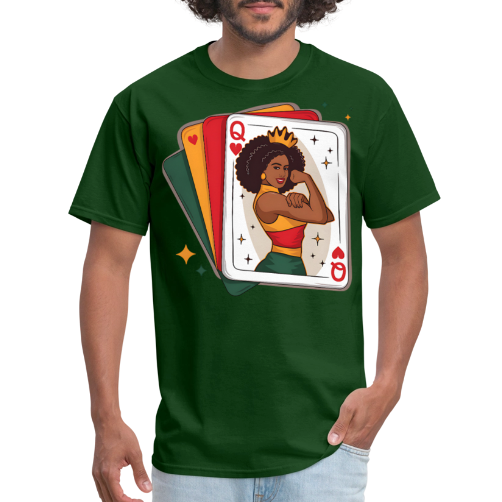 African American Queen Graphic Tee Black Queen Playing Card T-shirt - forest green