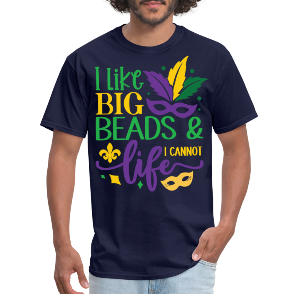 Big Beads and Life Mardi Gras Tee Funny Mardi Gras Bead T-shirt - navy