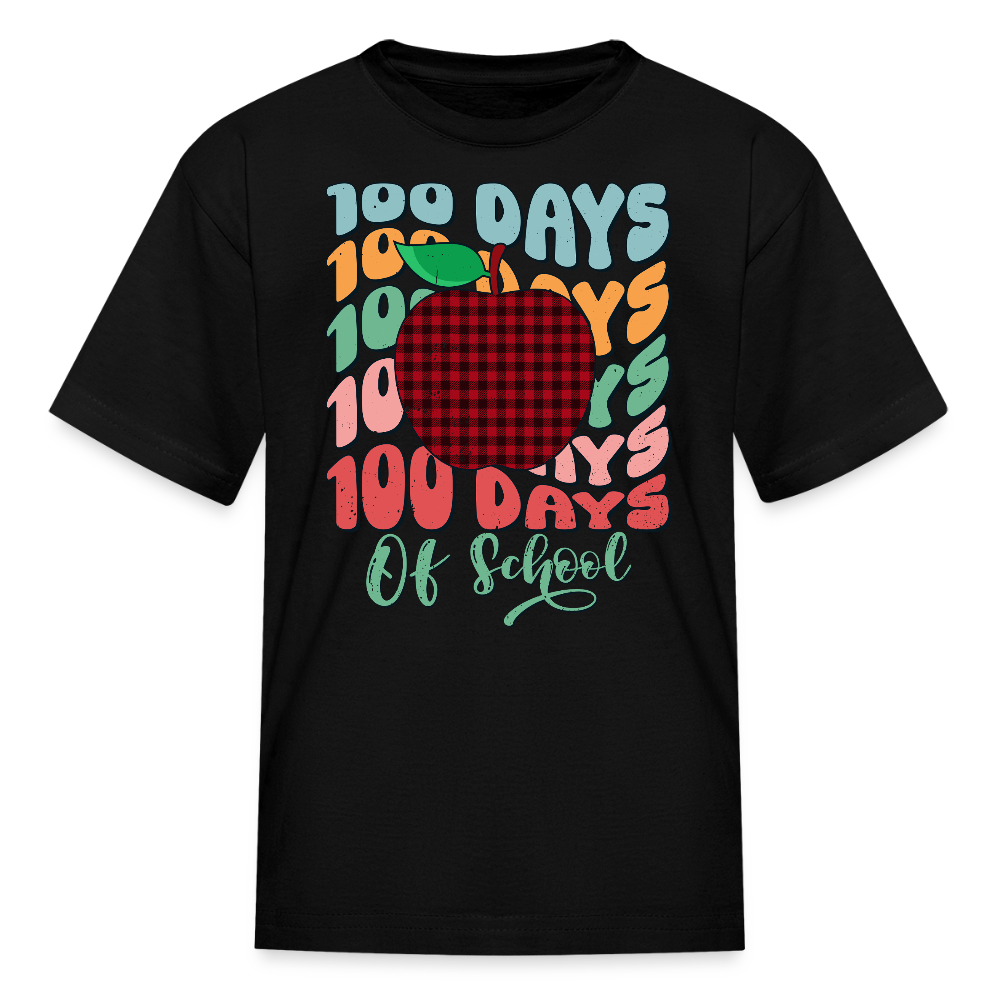 100th Day of School Outfit for Kids Buffalo Plaid Apple 100 Days T-Shirt - black