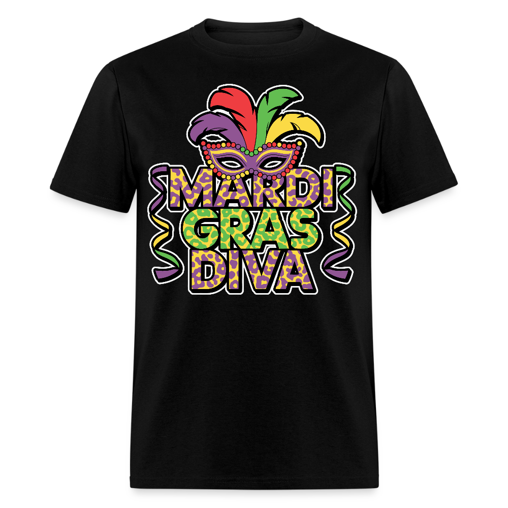 Mardi Gras Diva Tee For Women Leopard Print Mardi Gras T-shirt - black