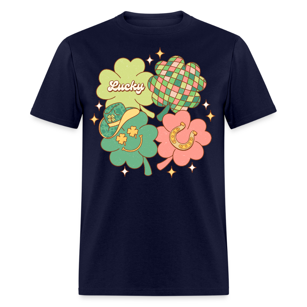 Cute Irish Shamrock Graphic Tee St Patrick’s Day Lucky Clover T-shirt - navy