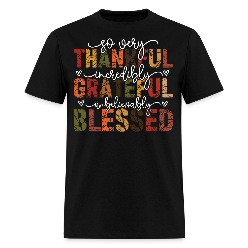 Thankful Grateful Blessed Autumn Fall Thanksgiving T-Shirt - black