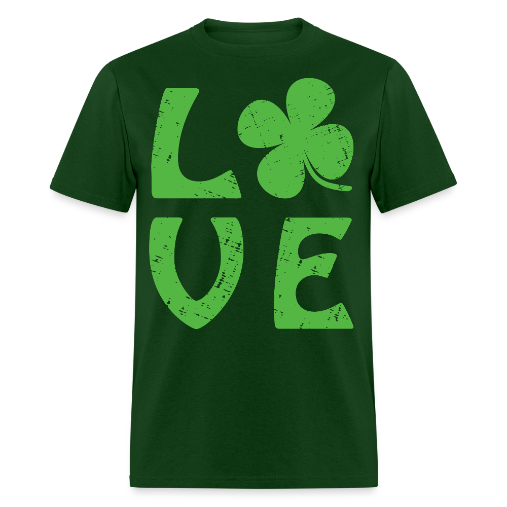 Lucky Clover Distressed Love Graphic T-shirt - forest green