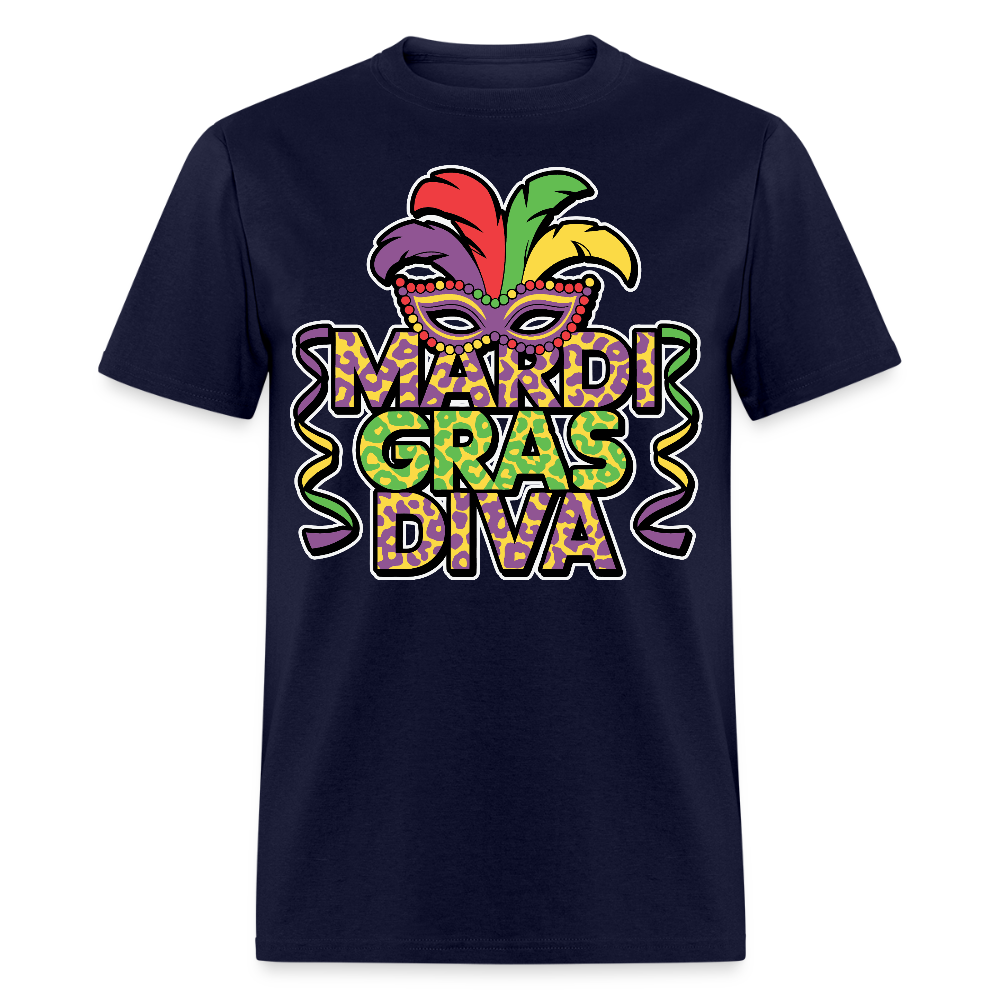 Mardi Gras Diva Tee For Women Leopard Print Mardi Gras T-shirt - navy