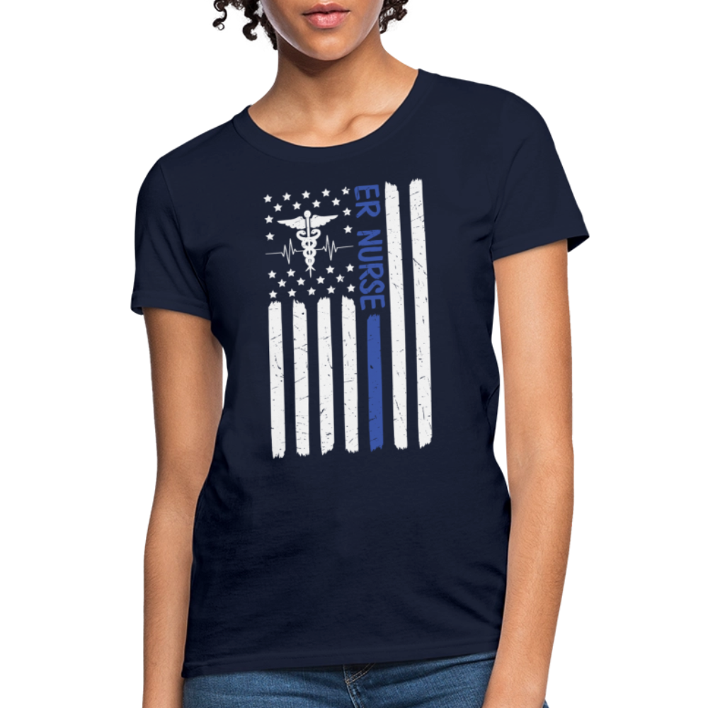 ER Nurse Blue Line Medical American Flag T-Shirt - navy