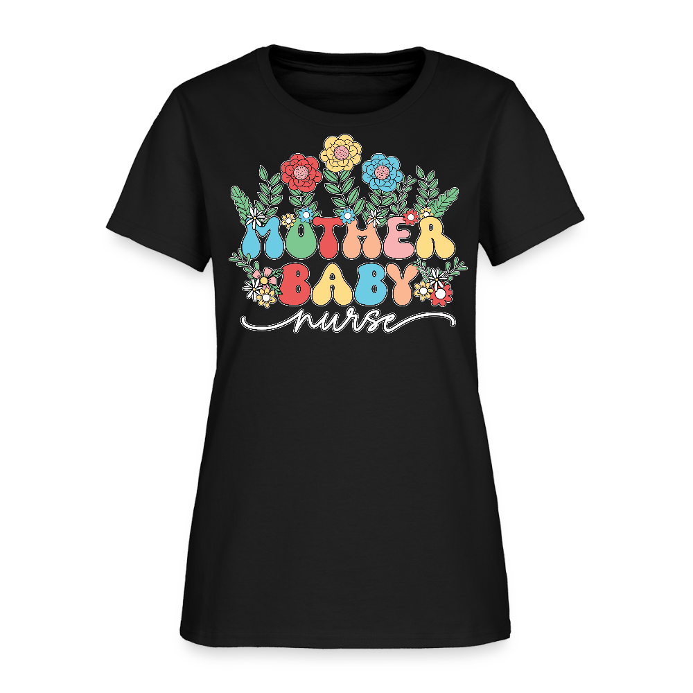 Floral Mother Baby Nurse T-Shirt - black