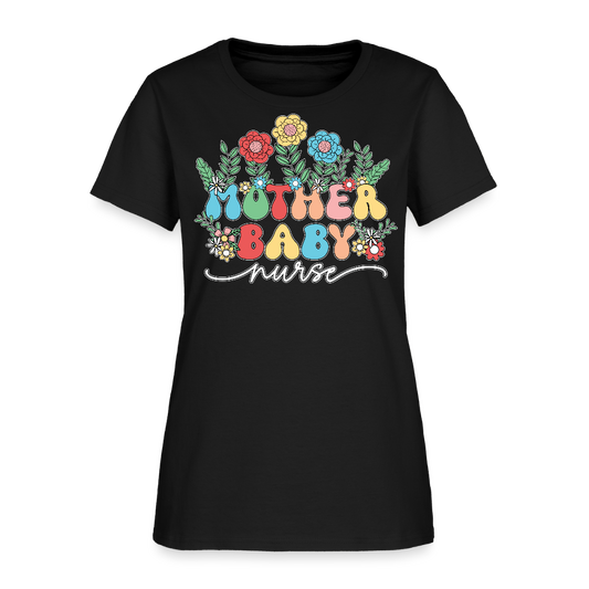 Floral Mother Baby Nurse T-Shirt - black