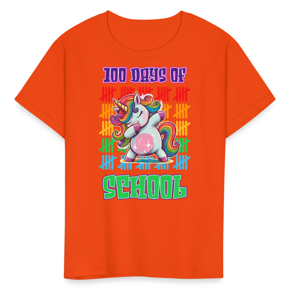 100 Days Of School Unicorn Kids T-Shirt - orange