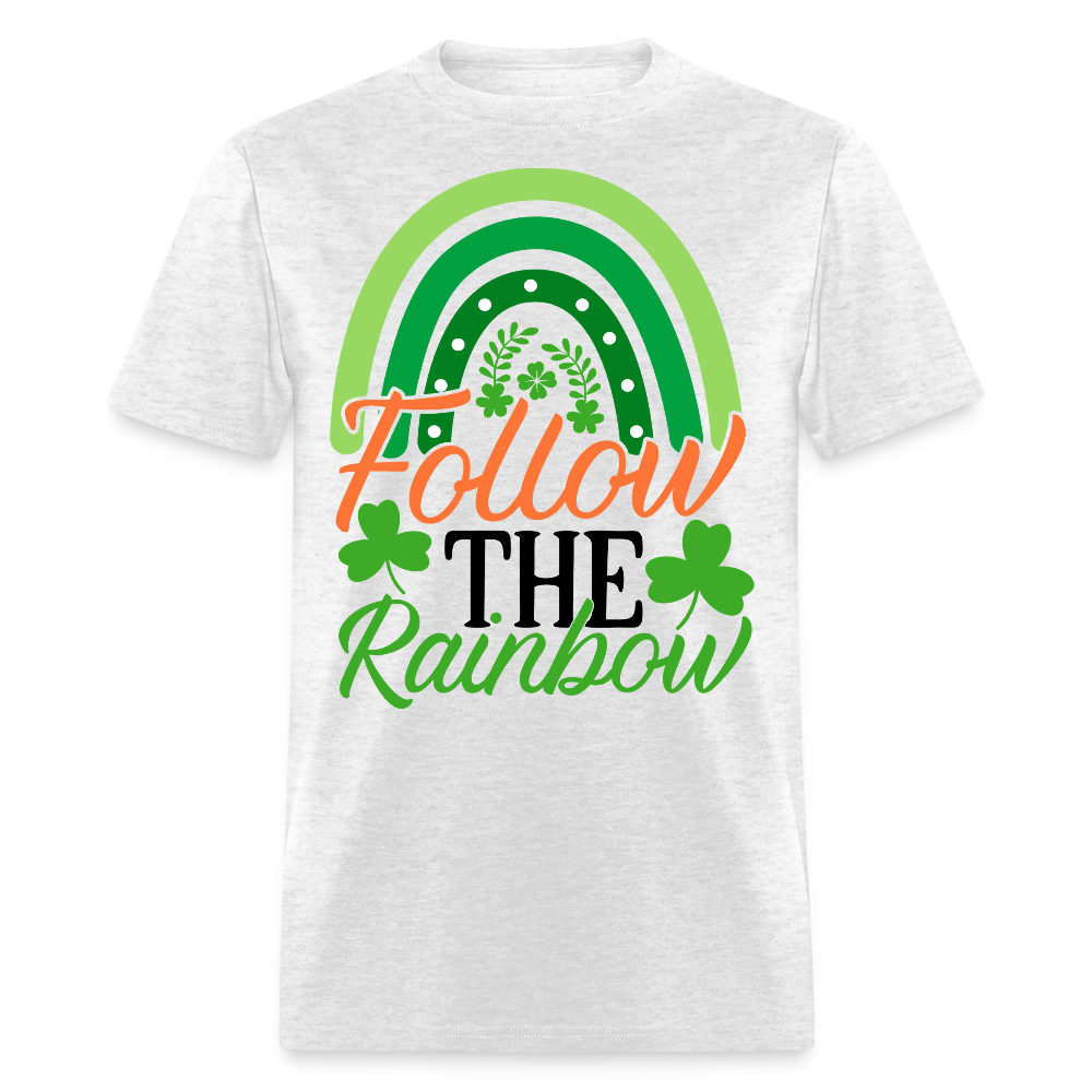 Follow The Rainbow Irish Green shamrock T-shirt - light heather gray