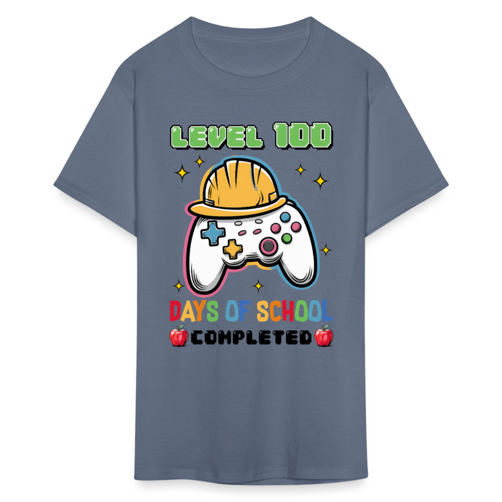 Level 100 Days Of School Gamer Shirt Level Up School Milestone T-shirt - denim