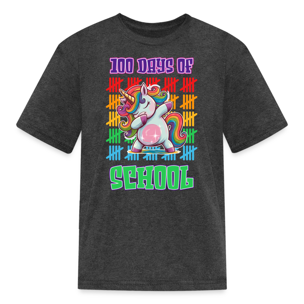 100 Days Of School Unicorn Kids T-Shirt - heather black