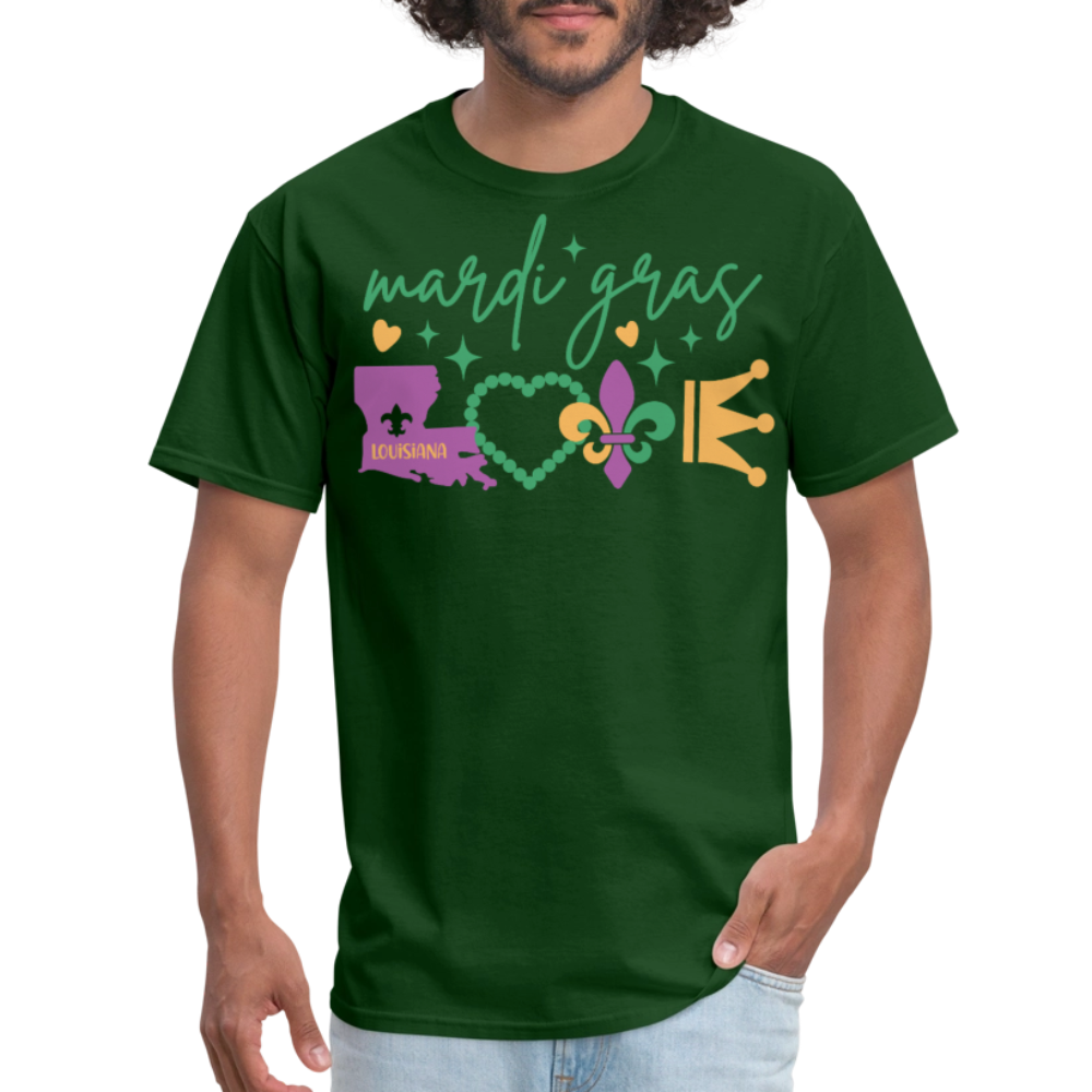 Louisiana Map and Fleur De Lis Tee Festive Mardi Gras Party T-shirt - forest green