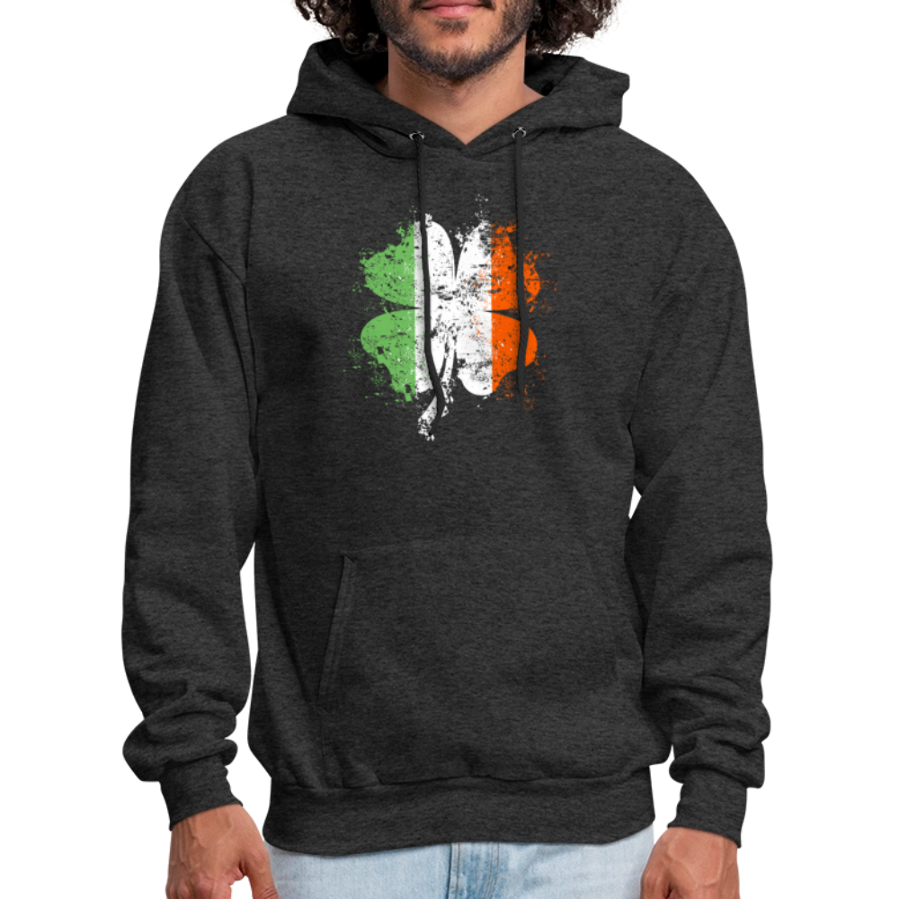 Irish Distressed Shamrock ST Patrick's Day Men's Hoodie - charcoal grey