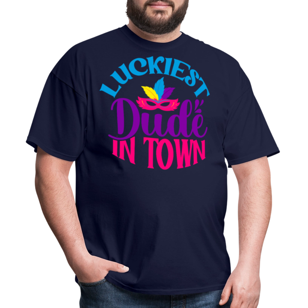 Luckiest Dude in Town Mardi Gras T-shirt - navy