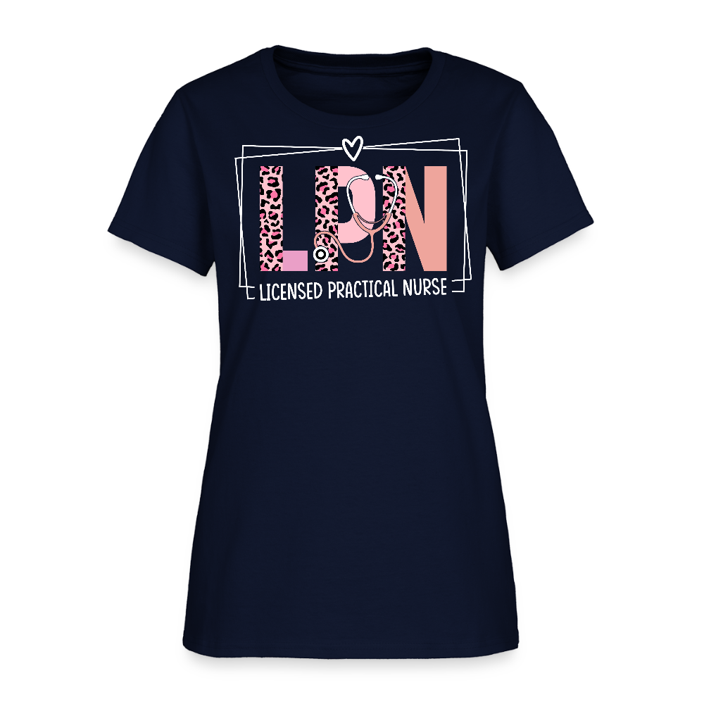 LPN Leopard Print Licensed Practical Nurse T-Shirt - navy