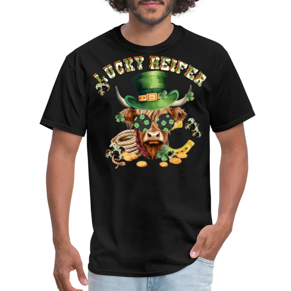 Lucky Heifer St Patrick’s Day Highland Cow Irish Lucky T-shirt - black