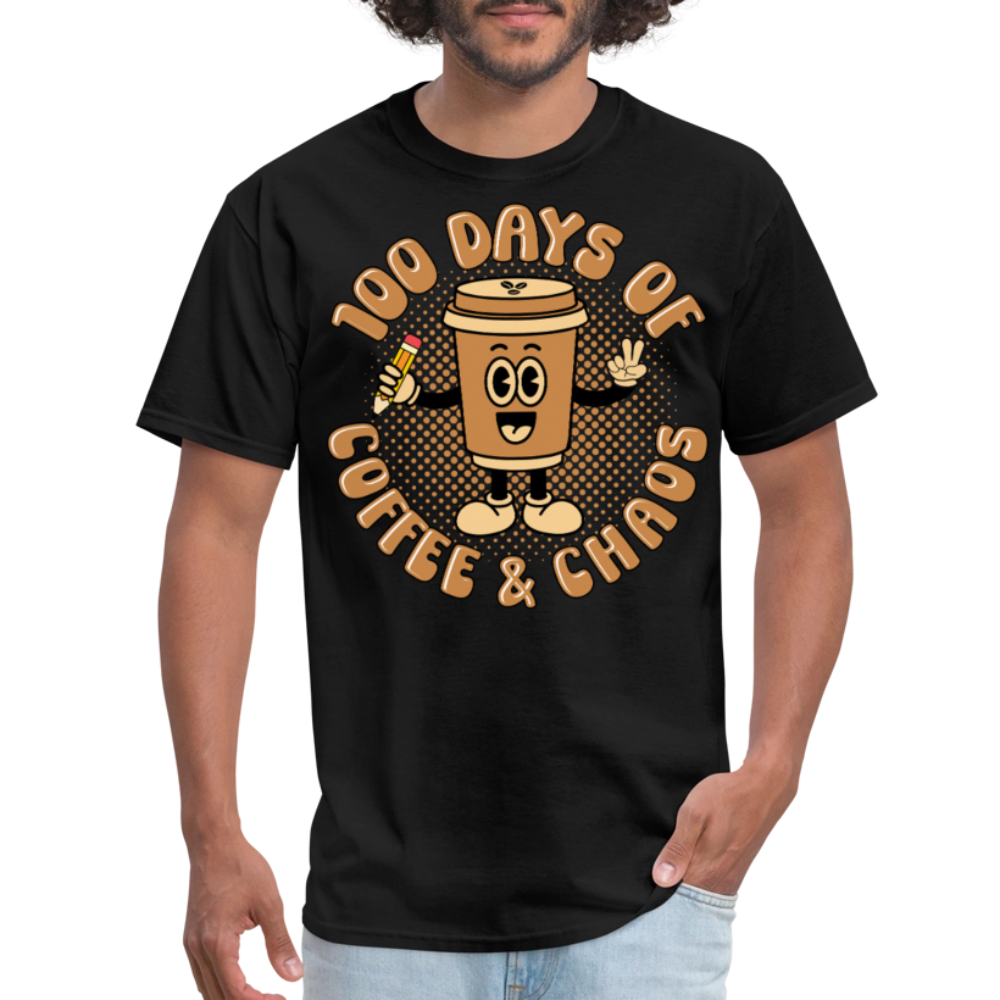 Teacher Caffeine Tee for School Days Coffee and Chaos T-shirt - black