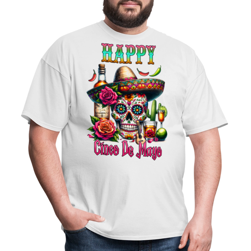 Mexican Fiesta Outfit With Skull And Roses Cinco de Mayo Skull T-shirt - white