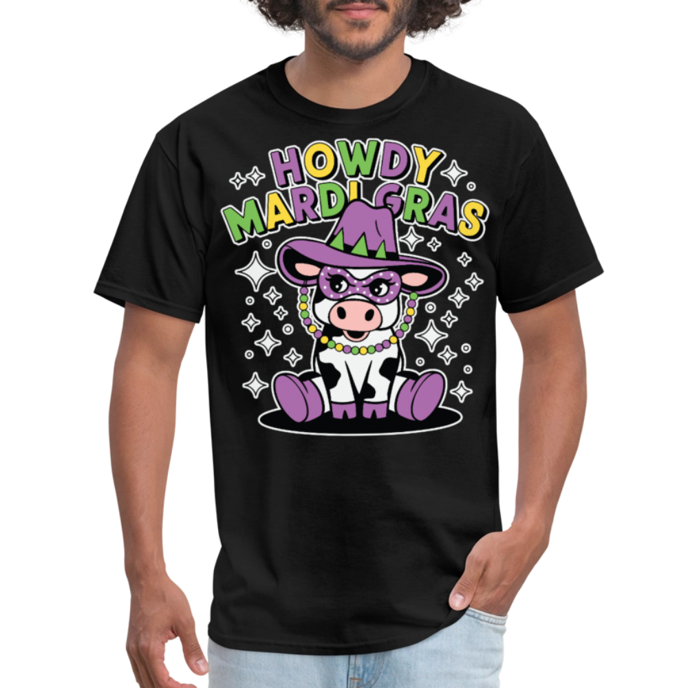 Howdy Mardi Gras Western-style Tee Cute Mardi Gras Cow T-shirt - black