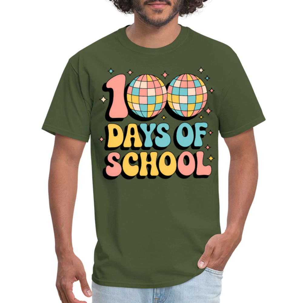 100 Days Of School Tee  For Teachers Funny Disco Theme T-shirt - military green