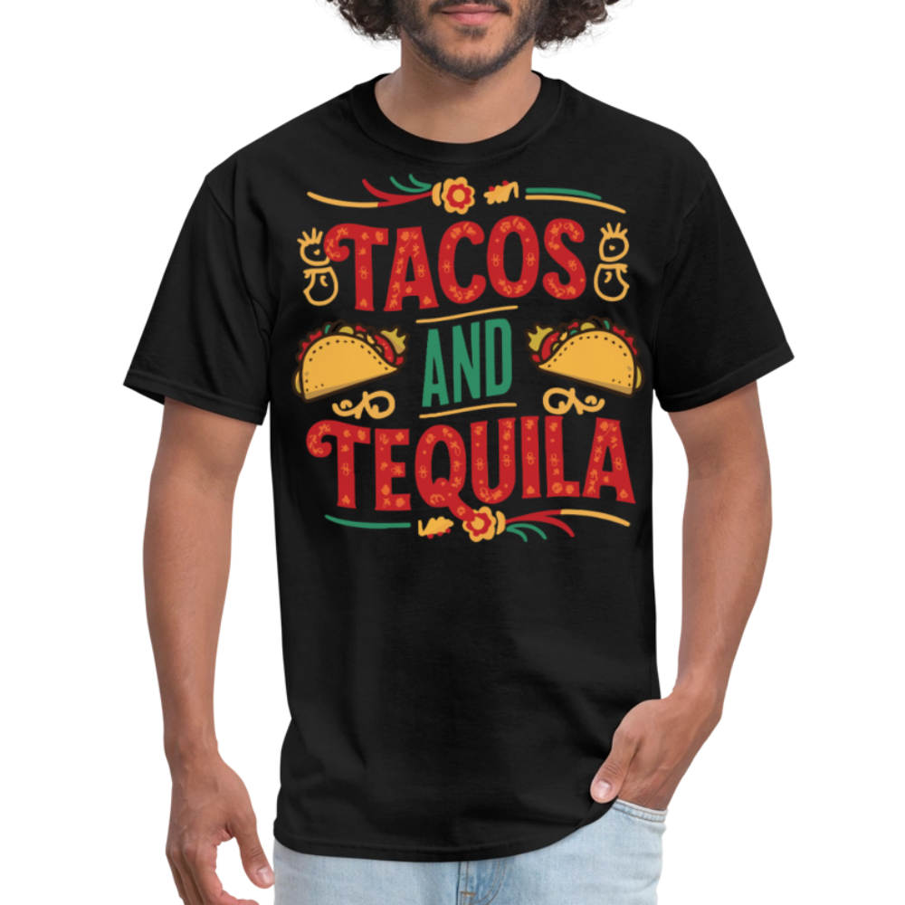 Mexican Food Lover Graphic Tee Tacos and Tequila Fiesta T-shirt - black