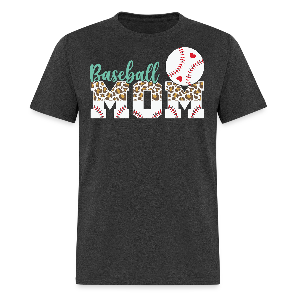 Baseball Mom Leopard Print Sports Mom T-shirt - heather black