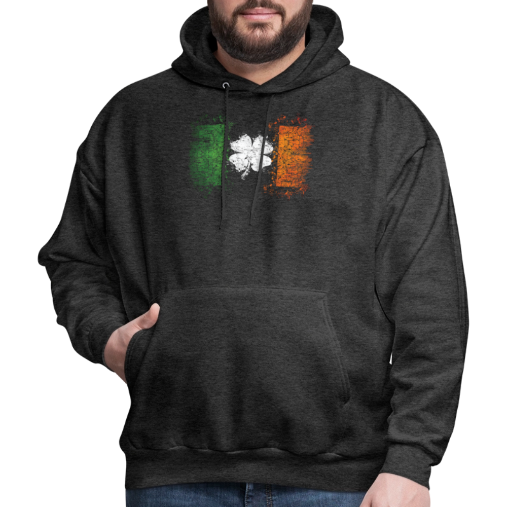 Irish Flag Distressed Shamrock Hoodie - Men's St Patrick's Day - charcoal grey