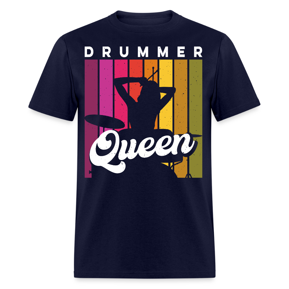 Retro Drummer Queen T-shirt - navy