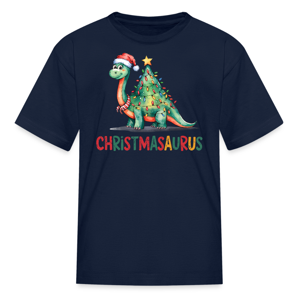 Christmas Dinosaur Kids' T-Shirt - navy