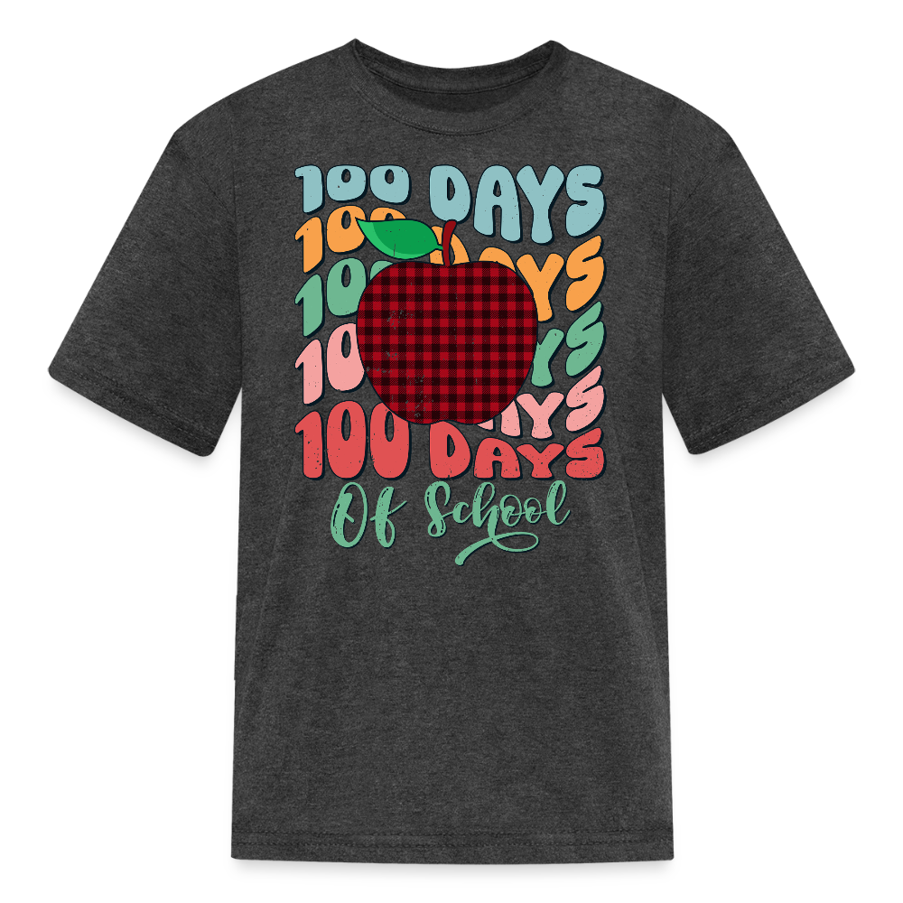 100th Day of School Outfit for Kids Buffalo Plaid Apple 100 Days T-Shirt - heather black