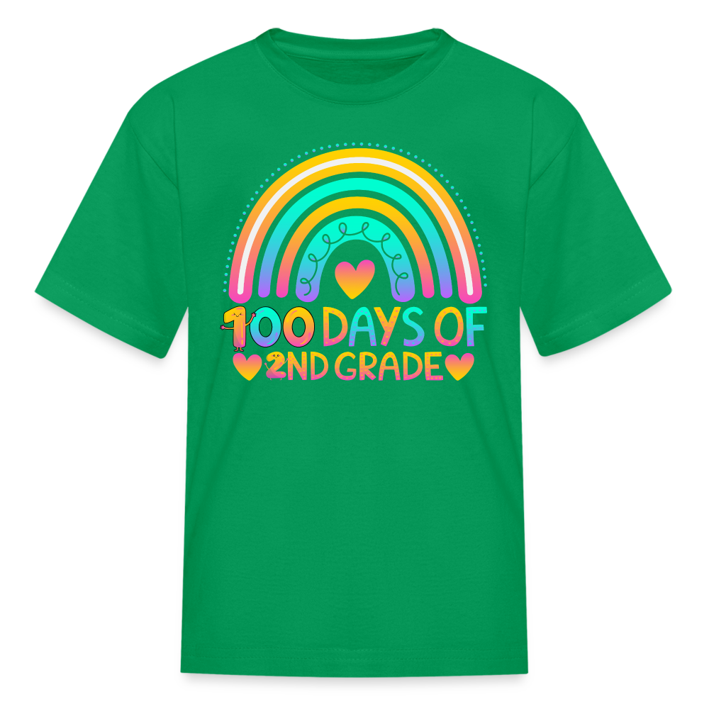 Rainbow & Heart Design for School Celebrations 100 Days of 2nd Grade Kid T-Shirt - kelly green