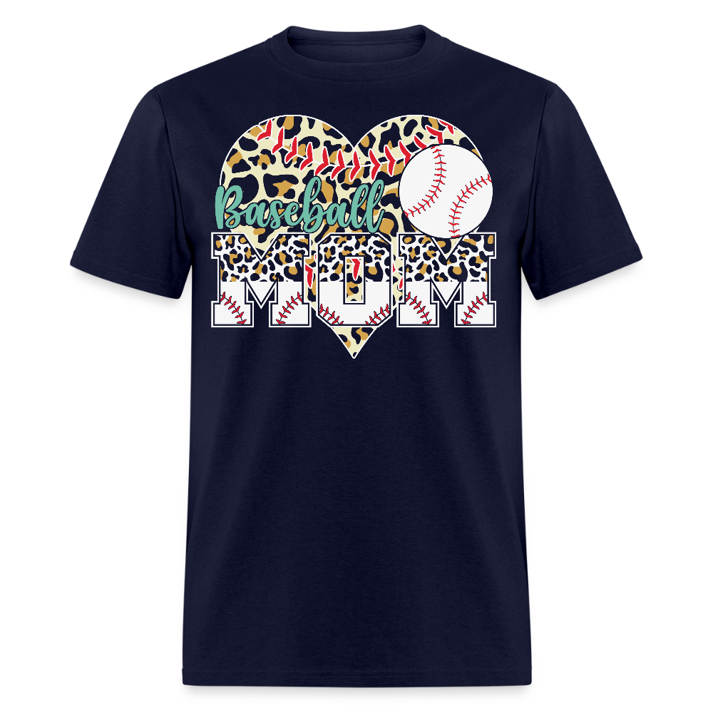 Funny Baseball Mom Leopard Print T-shirt - navy