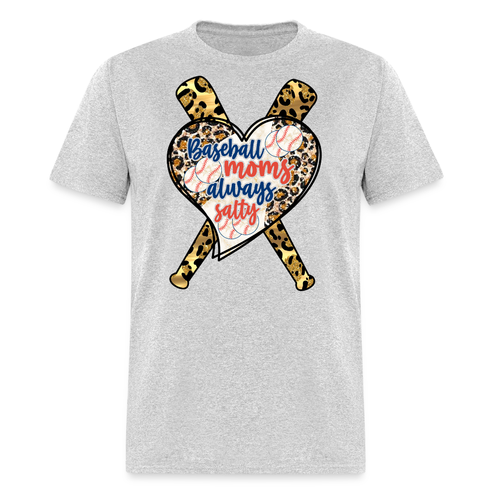 Baseball Mom Always Salty Leopard Print T-shirt - heather gray