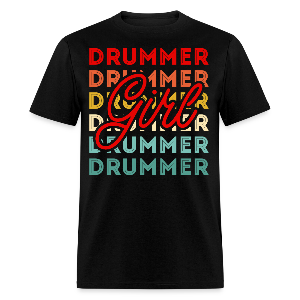 Retro Drummer Girl Cool Band T-shirt - black