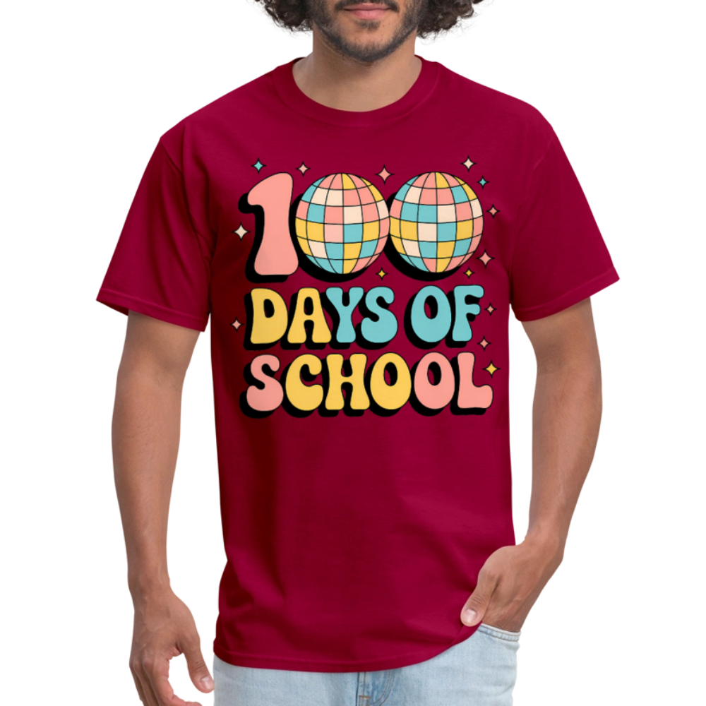 100 Days Of School Tee  For Teachers Funny Disco Theme T-shirt - dark red