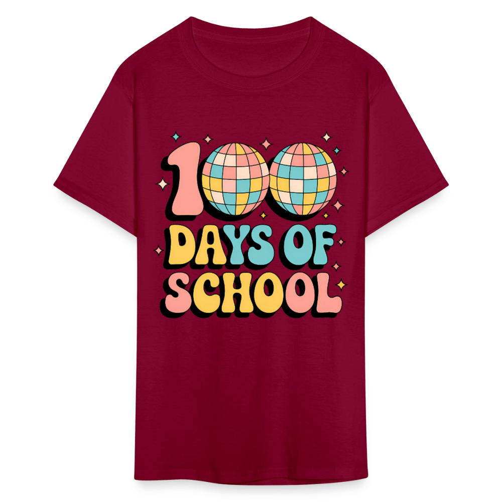 100 Days Of School Tee  For Teachers Funny Disco Theme T-shirt - burgundy