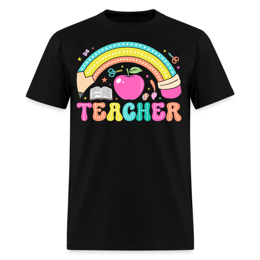 Teacher Life Rainbow Design T-Shirt - black