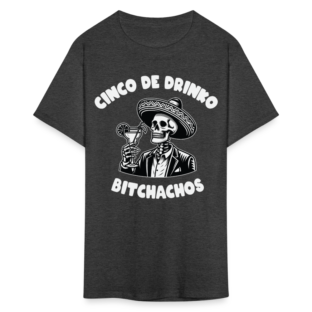 Cinco de Drinko Graphic Tee Skeleton Drinking Margarita T-shirt - heather black