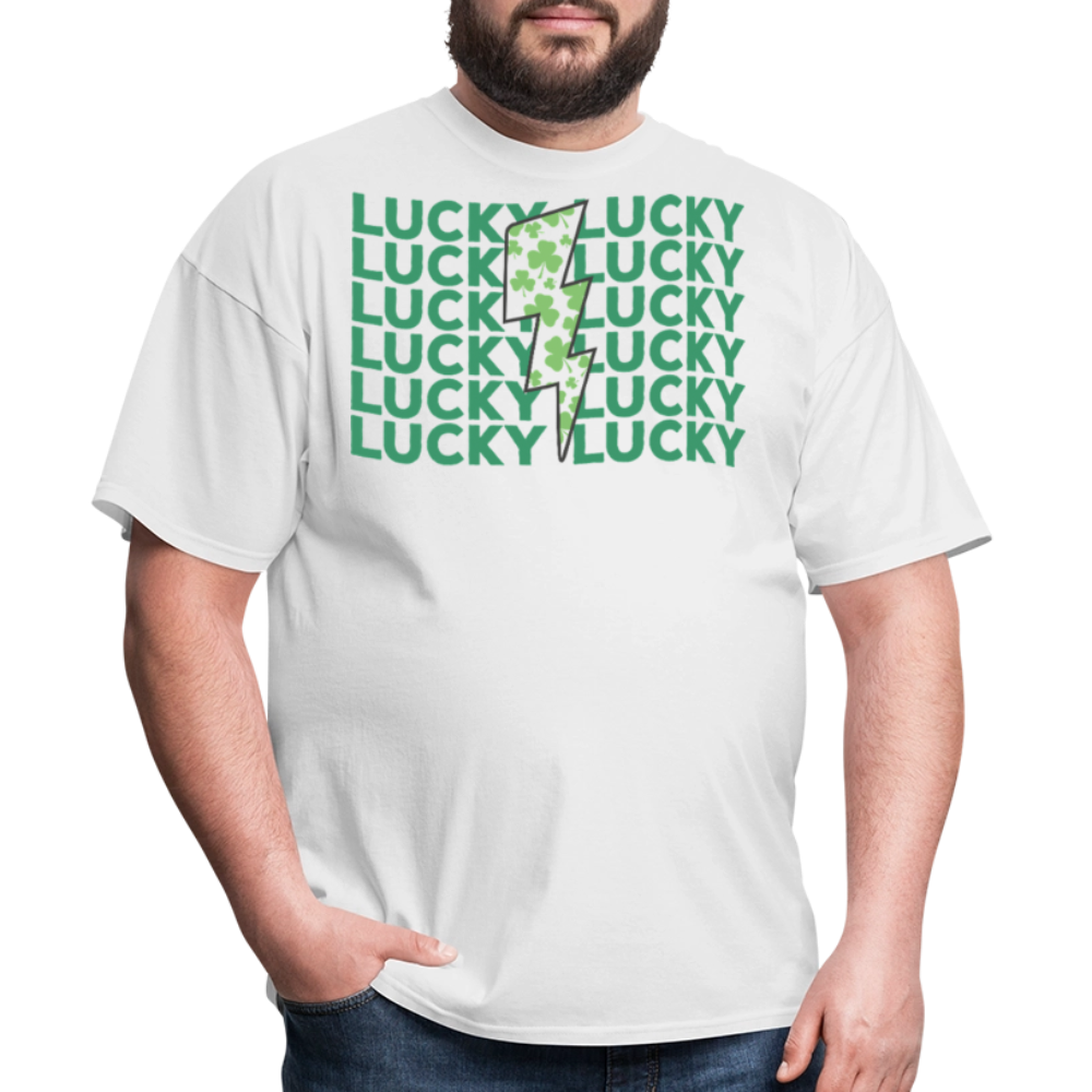 Green Shamrock Lightning Bolt Lucky T-shirt - white