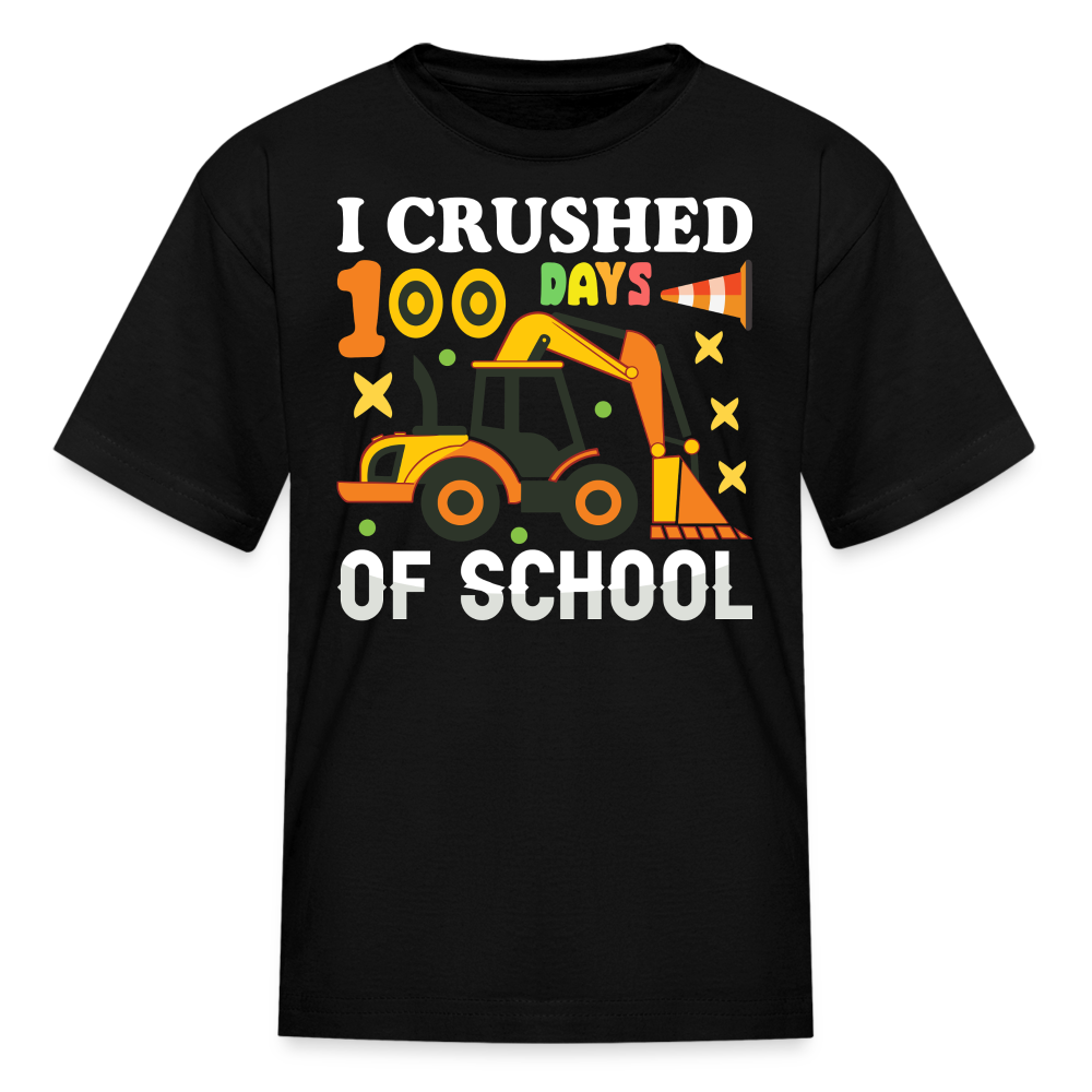 I Crushed 100 Days Of School Tee Construction Theme Milestone Kids T-Shirt - black