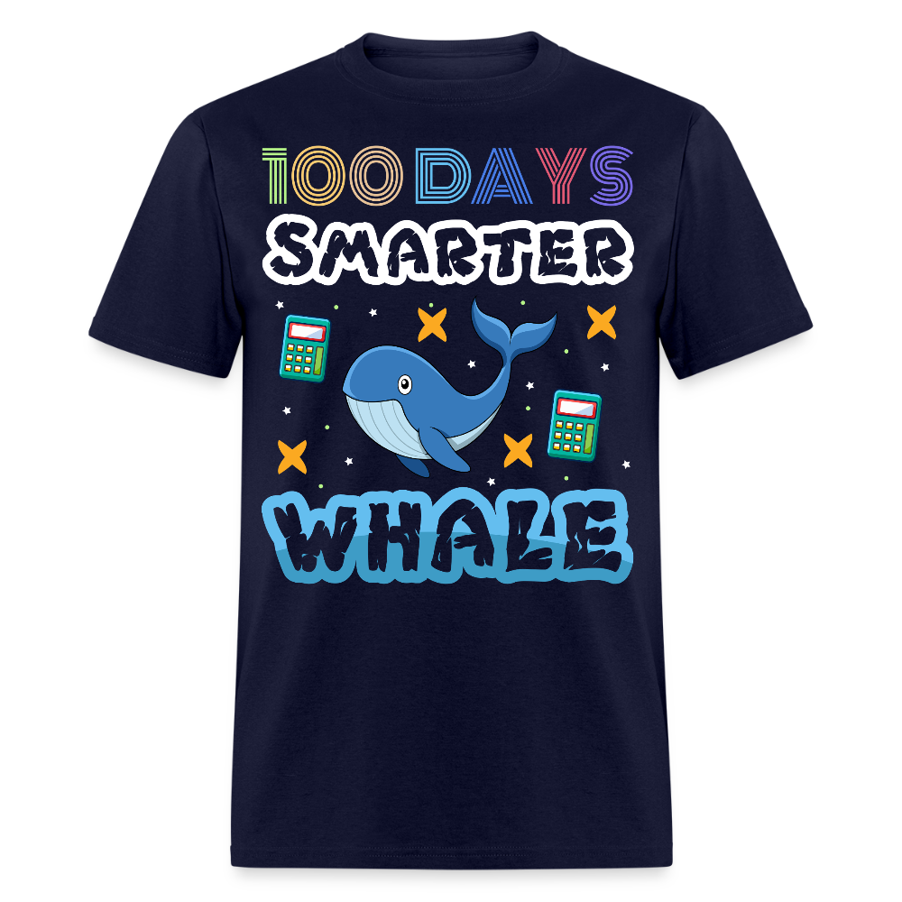 Cute Ocean Animal School Milestone Tee 100 Days Smarter Whale T-shirt - navy