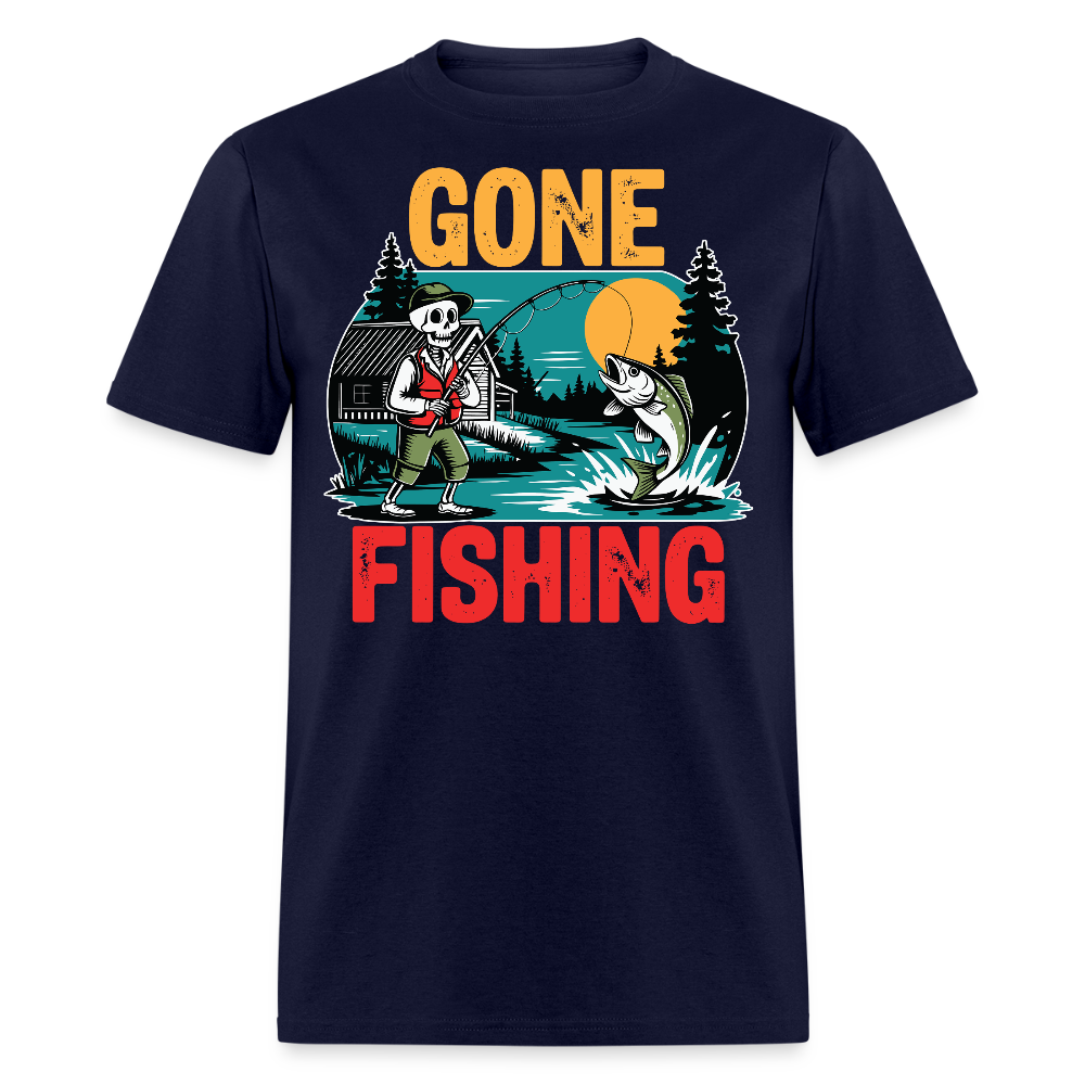 Gone Fishing Graphic Tee With Skull T-shirt - navy