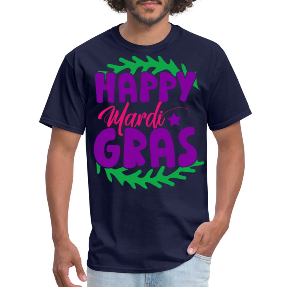 Happy Mardi Gras Graphic Tee New Orleans Carnival Festival T-shirt - navy