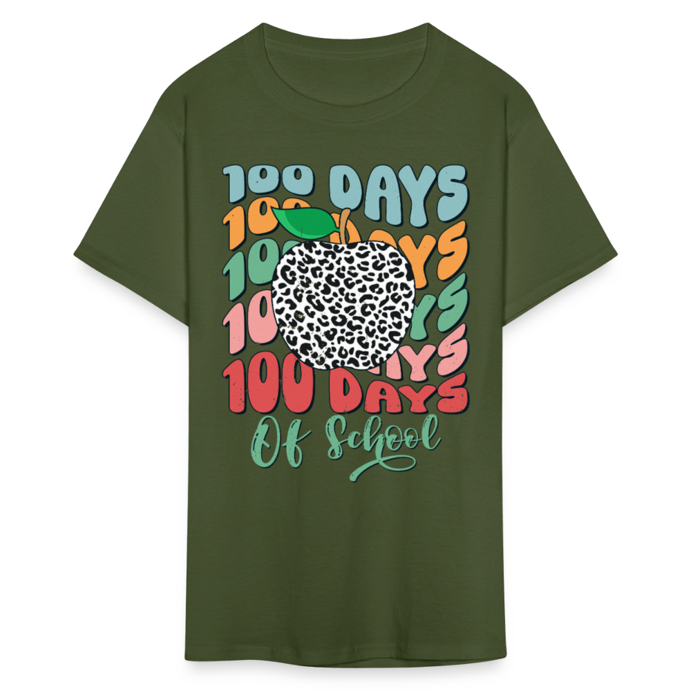 Leopard Print 100 Days of School Tee 100th-day Celebration T-shirt - military green