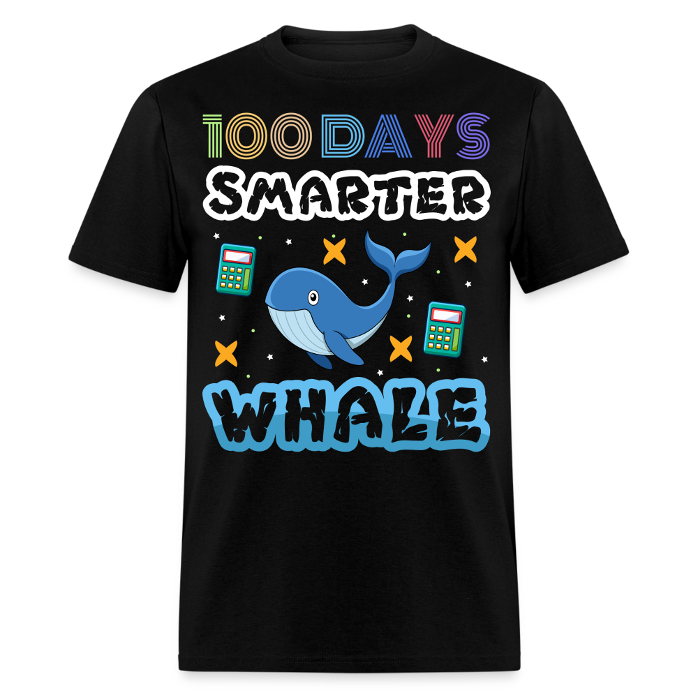 Cute Ocean Animal School Milestone Tee 100 Days Smarter Whale T-shirt - black