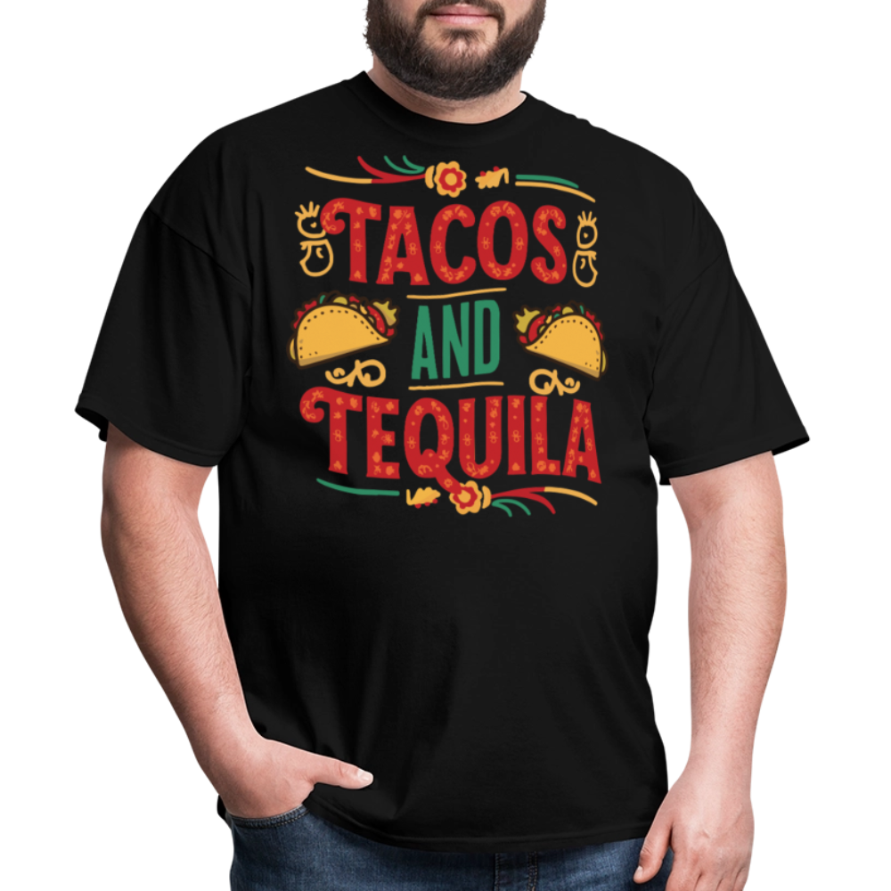 Mexican Food Lover Graphic Tee Tacos and Tequila Fiesta T-shirt - black