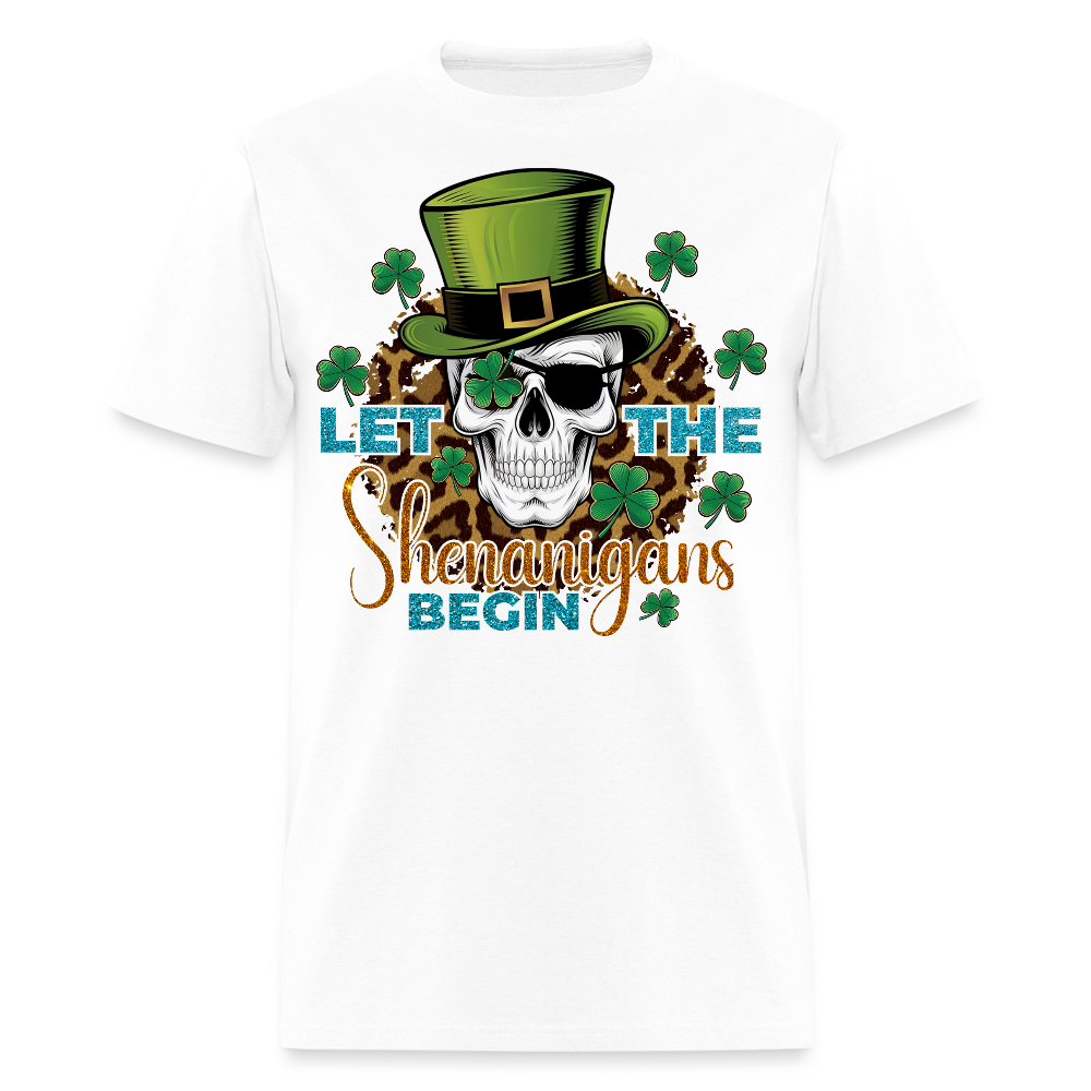 Let The Shenanigans Begin Graphic Skull Design T-shirt - white
