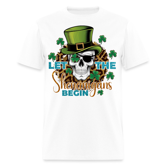 Let The Shenanigans Begin Graphic Skull Design T-shirt - white