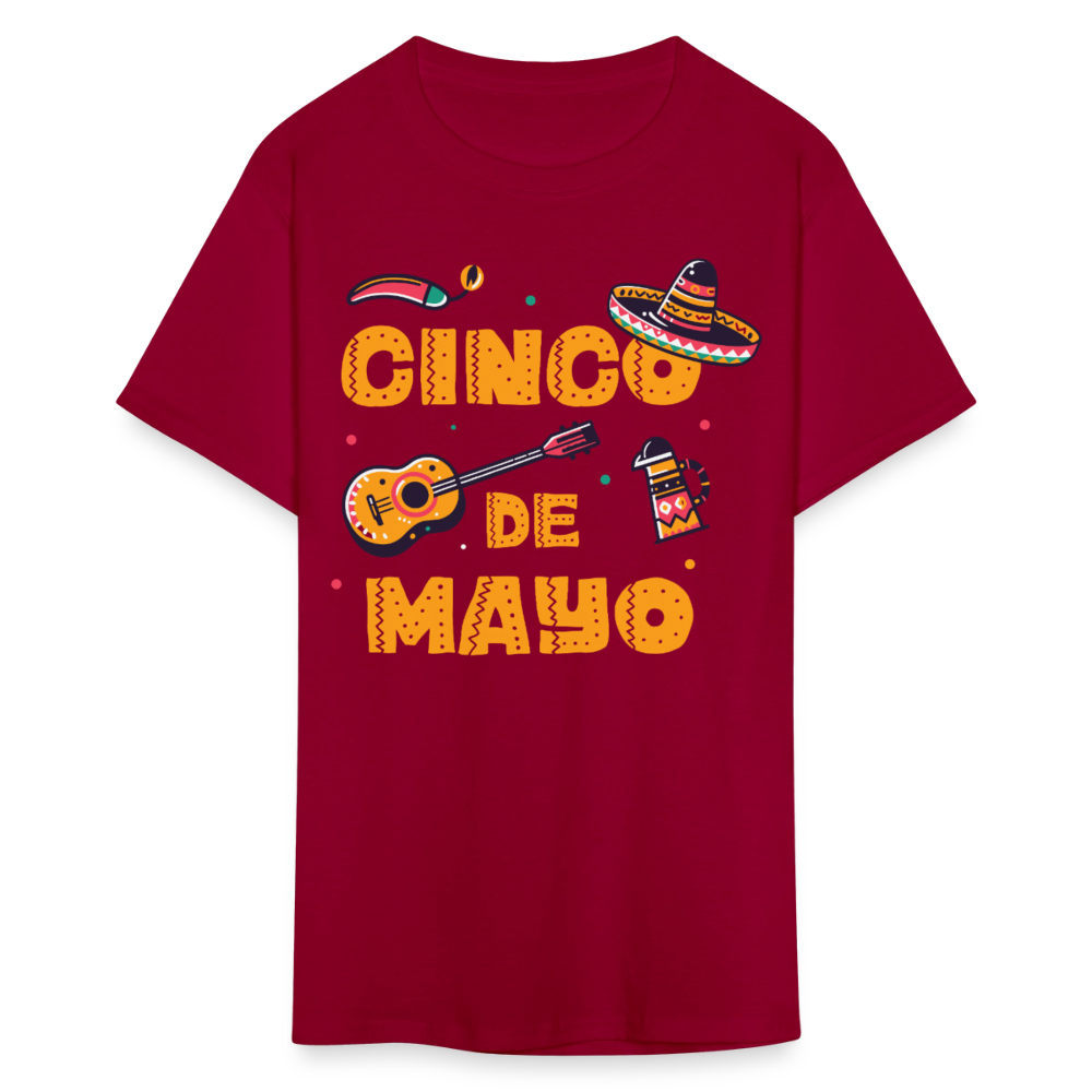 Mexican Fiesta Tee With Guitar And Sombrero Funny Cinco de Mayo T-shirt - dark red